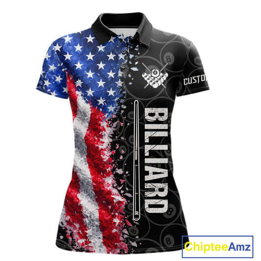 Grunge American Flag 8 Ball Pool Billiard Shirt For Women Custom Billiard Team Jersey Polo & 1/4 Zip TDM5891