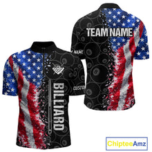 Load image into Gallery viewer, Grunge American Flag 8 Ball Pool Billiard Shirt For Men Custom Billiard Team Jersey Polo &amp; 1/4 Zip TDM5891