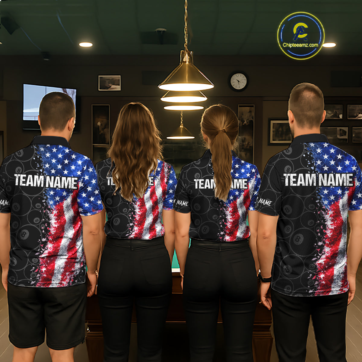 Grunge American Flag 8 Ball Pool Billiard Shirt For Women Custom Billiard Team Jersey Polo & 1/4 Zip TDM5891