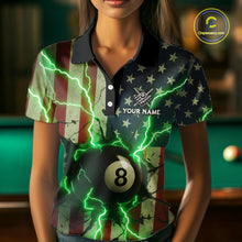 Load image into Gallery viewer, Green 8 Ball Lightning American Flag Billiard Shirt For Women Custom Patriotic Pool Team Jersey TDM5402