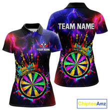 Load image into Gallery viewer, Personalized Neon Colorful Crown Darts Shirt For Women Custom Funny Darts Jersey Polo &amp; 1/4 Zip TDM5181