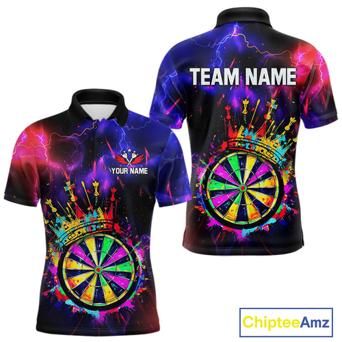 Personalized Neon Colorful Crown Darts Shirt For Men Custom Funny Darts Jersey Polo & 1/4 Zip TDM5181