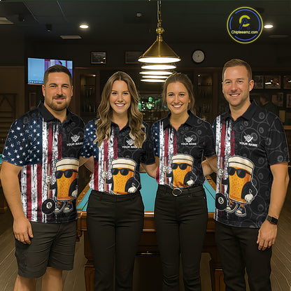 Vintage American Flag Funny Beer Billiard Shirt For Women Custom Patriotic 8 Ball Pool Team Jersey TDM5426