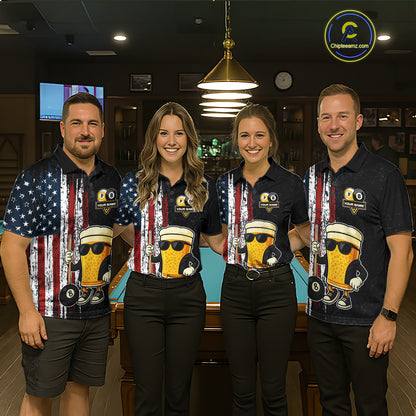 Funny Beer 8 Ball & 9 Ball American Flag Billiard Shirt For Women Custom Patriotic Pool Team Jersey TDM5427