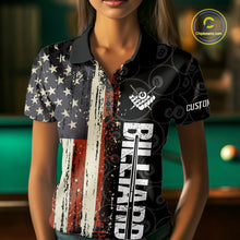 Load image into Gallery viewer, Vintage American Flag 8 Ball Pool Billiard Shirt For Women Custom Patriotic Billiard Team Jersey TDM5429