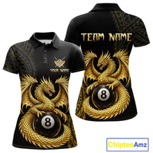 Load image into Gallery viewer, Black And Golden Custom Dragon Billiard Shirt For Women, 8 Ball Pool Team Jersey Polo &amp; 1/4 Zip TDM6058