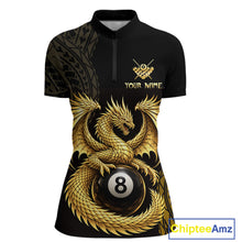 Load image into Gallery viewer, Black And Golden Custom Dragon Billiard Shirt For Women, 8 Ball Pool Team Jersey Polo &amp; 1/4 Zip TDM6058
