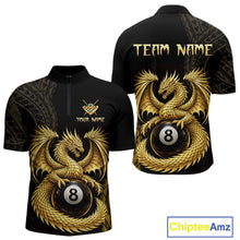 Load image into Gallery viewer, Black And Golden Custom Dragon Billiard Shirt For Men, 8 Ball Pool Team Jersey Polo &amp; 1/4 Zip TDM6058