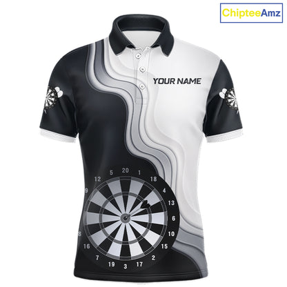 Black And White Darts Shirts With Pocket Option For Men Custom Darts Jersey TDM6487