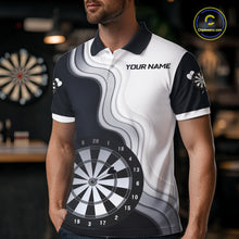 Load image into Gallery viewer, Black And White Darts Shirts With Pocket Option For Men Custom Darts Jersey TDM6487