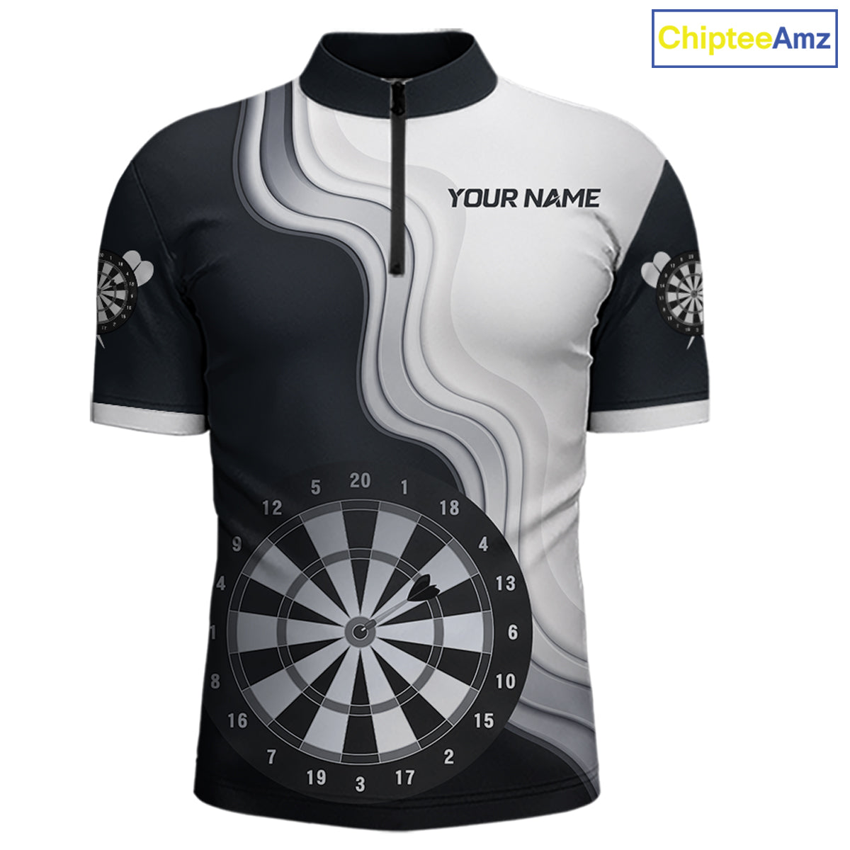 Black And White Darts Shirts With Pocket Option For Men Custom Darts Jersey TDM6487