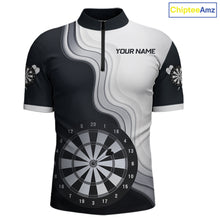 Load image into Gallery viewer, Black And White Darts Shirts With Pocket Option For Men Custom Darts Jersey TDM6487