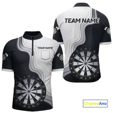 Load image into Gallery viewer, Black And White Darts Shirts With Pocket Option For Men Custom Darts Jersey TDM6487