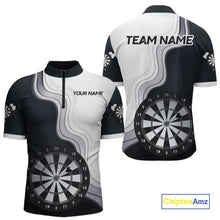 Load image into Gallery viewer, Black And White Darts Shirts With Pocket Option For Men Custom Darts Jersey TDM6487