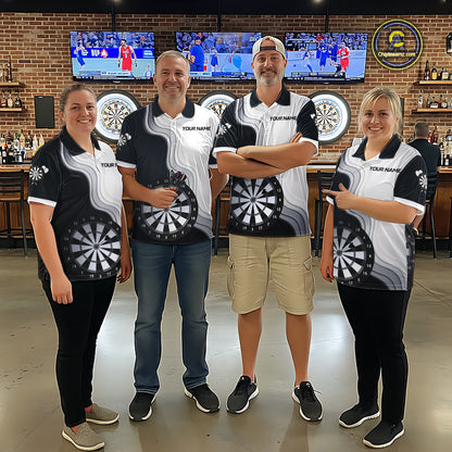 Black And White Darts Shirts With Pocket Option For Men Custom Darts Jersey TDM6487