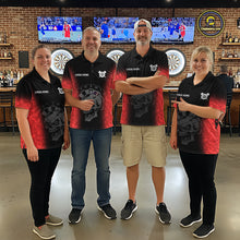 Load image into Gallery viewer, Black And Red Custom Skull Darts Shirt For Men, Darts Jersey Pocket Option TDM5438