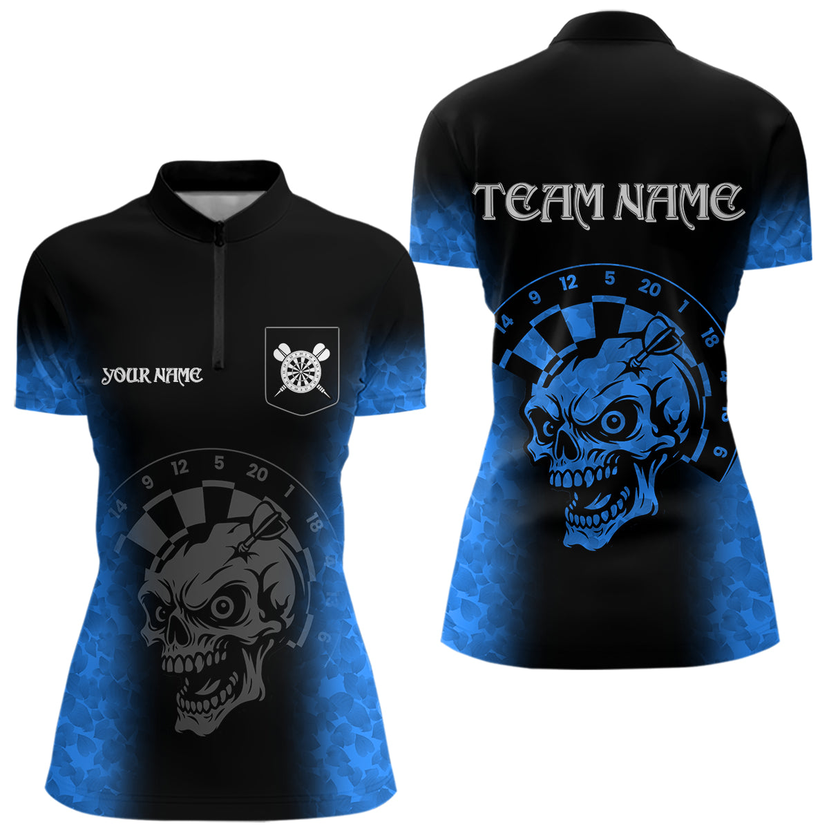 Black And Blue Custom Skull Darts Shirt For Women, Darts Jersey Pocket Option TDM5439