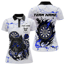 Load image into Gallery viewer, White Grunge Wolf Dart Shirt &amp; Pocket Option Custom Women's Dart Jersey |Blue TDM5441