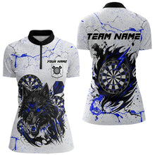 Load image into Gallery viewer, White Grunge Wolf Dart Shirt &amp; Pocket Option Custom Women's Dart Jersey |Blue TDM5441