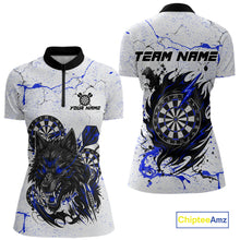Load image into Gallery viewer, White Grunge Wolf Dart Shirt &amp; Pocket Option Custom Women's Dart Jersey |Blue TDM5441