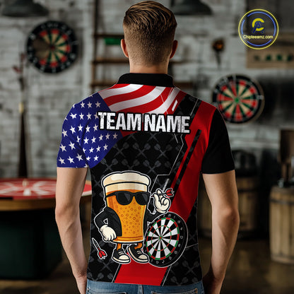 Funny Beer American Flag Darts Shirt For Men Custom Patriotic Darts Team Jersey Polo & 1/4 Zip TDM6062