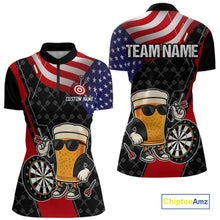 Load image into Gallery viewer, Funny Beer American Flag Darts Shirt For Women Custom Patriotic Darts Team Jersey Polo &amp; 1/4 Zip TDM6062
