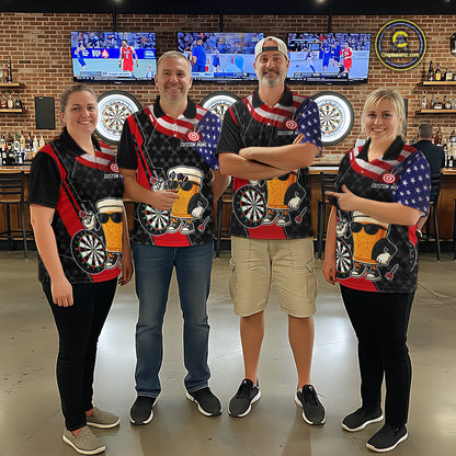Funny Beer American Flag Darts Shirt For Men Custom Patriotic Darts Team Jersey Polo & 1/4 Zip TDM6062