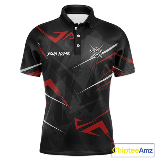 Black And Red 8 Ball Crown Billiard Shirt For Men Custom Pool Team Jersey Polo & 1/4 Zip TDM5921