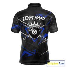 Load image into Gallery viewer, Black And Blue 8 Ball Crown Billiard Shirt For Men Custom Pool Team Jersey Polo &amp; 1/4 Zip TDM5922