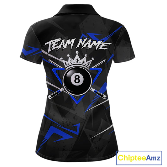 Black And Blue 8 Ball Crown Billiard Shirt For Women Custom Pool Team Jersey Polo & 1/4 Zip TDM5922