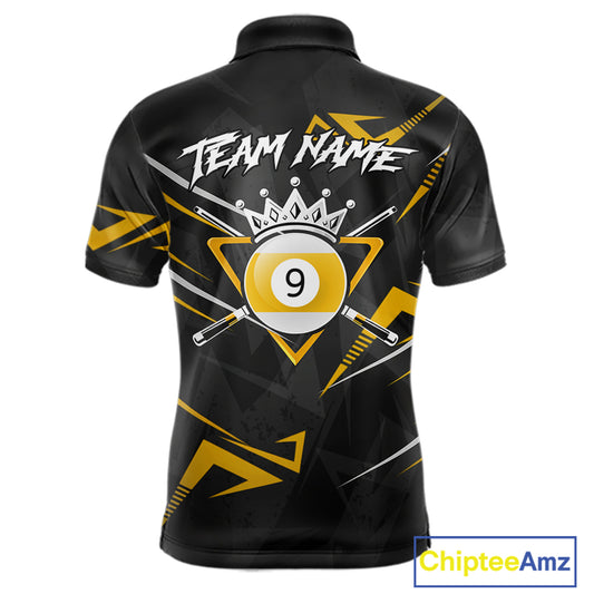 Yellow Black 9 Ball Crown Billiard Shirt For Men Custom Pool Team Jersey Polo & 1/4 Zip TDM5923