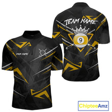 Load image into Gallery viewer, Yellow Black 9 Ball Crown Billiard Shirt For Men Custom Pool Team Jersey Polo &amp; 1/4 Zip TDM5923