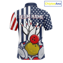 Load image into Gallery viewer, Custom Bowling Balls American Flag Bowling Shirt For Men, Patriotic Bowling Jersey Polo &amp; 1/4 Zip TDM6517