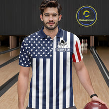 Load image into Gallery viewer, Custom Bowling Balls American Flag Bowling Shirt For Men, Patriotic Bowling Jersey Polo &amp; 1/4 Zip TDM6517
