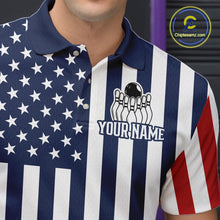 Load image into Gallery viewer, Custom Bowling Balls American Flag Bowling Shirt For Men, Patriotic Bowling Jersey Polo &amp; 1/4 Zip TDM6517
