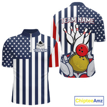 Load image into Gallery viewer, Custom Bowling Balls American Flag Bowling Shirt For Men, Patriotic Bowling Jersey Polo &amp; 1/4 Zip TDM6517