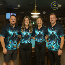 Load image into Gallery viewer, Turquoise Flaming Grim Reaper Billiard Shirt For Women Custom Pool Team Jersey Polo &amp; Quarter Zip TDM5740
