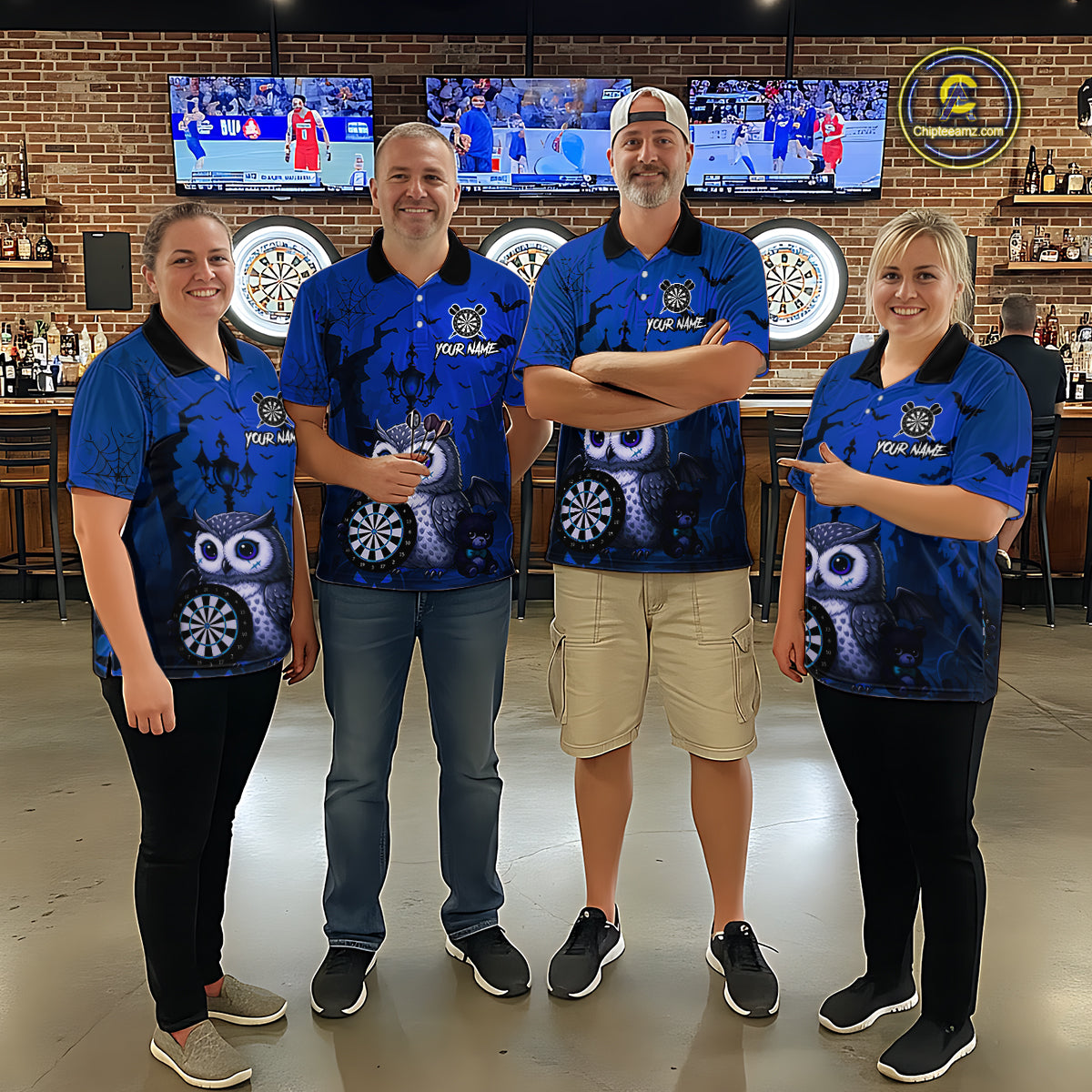 Personalized Blue Funny Owl Halloween Darts Shirt For Women Custom Pumpkin Darts Team Jersey TDM7265