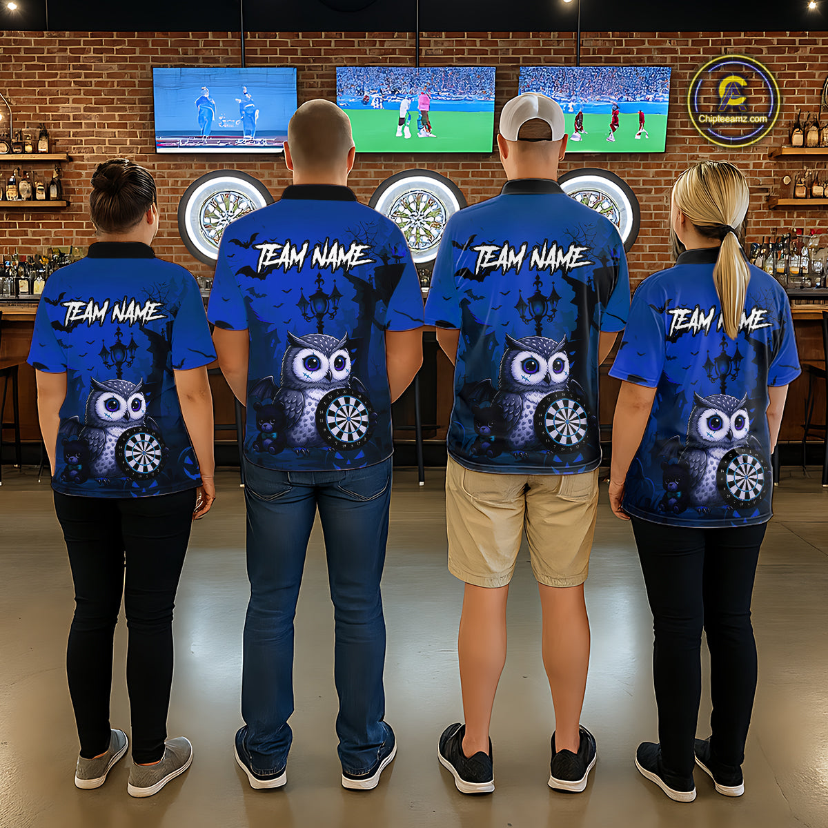 Personalized Blue Funny Owl Halloween Darts Shirt For Women Custom Pumpkin Darts Team Jersey TDM7265