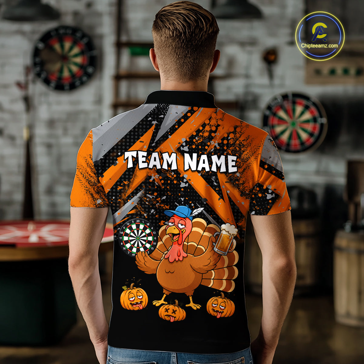 Personalized Funny Drunk Turkey Darts Jersey For Men Custom Pumpkin Thanksgiving Darts Team Shirts TDM7268