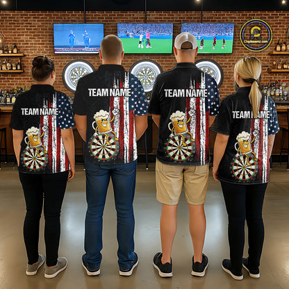 Funny Beer American Flag Darts Shirt For Men Custom Patriotic Darts Jersey Team Polo & 1/4 Zip TDM5949