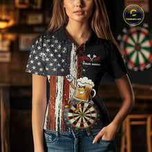 Load image into Gallery viewer, Vintage American Flag Funny Beer Darts Shirt For Women Custom Darts Jersey Team Polo &amp; 1/4 Zip TDM5950