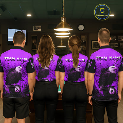 Purple 8 Ball Pool Eagle Paint Splash Billiard Shirt For Men Custom Billiard Jersey Polo & 1/4 Zip TDM5493