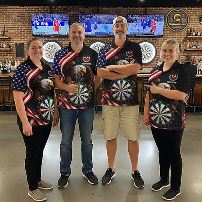 Personalized Eagle American Flag Darts Shirt For Women, Patriotic Darts Team Jersey Polo & 1/4 Zip TDM6114