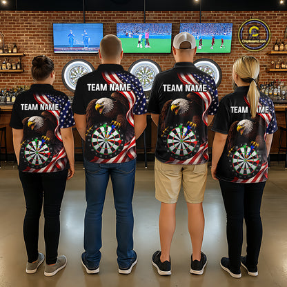 Personalized Eagle American Flag Darts Shirt For Women, Patriotic Darts Team Jersey Polo & 1/4 Zip TDM6114