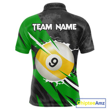 Load image into Gallery viewer, Black And Green 8 Ball &amp; 9 Ball Billiard Shirt For Men Custom Pool Team Jersey Polo &amp; 1/4 Zip TDM6363