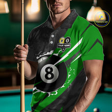 Load image into Gallery viewer, Black And Green 8 Ball &amp; 9 Ball Billiard Shirt For Men Custom Pool Team Jersey Polo &amp; 1/4 Zip TDM6363