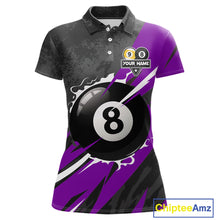 Load image into Gallery viewer, Black And Purple 8 Ball &amp; 9 Ball Billiard Shirt For Women Custom Pool Team Jersey Polo &amp; 1/4 Zip TDM6364