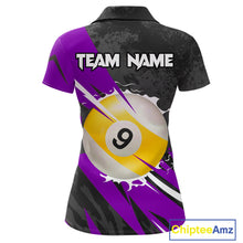 Load image into Gallery viewer, Black And Purple 8 Ball &amp; 9 Ball Billiard Shirt For Women Custom Pool Team Jersey Polo &amp; 1/4 Zip TDM6364