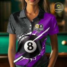 Load image into Gallery viewer, Black And Purple 8 Ball &amp; 9 Ball Billiard Shirt For Women Custom Pool Team Jersey Polo &amp; 1/4 Zip TDM6364